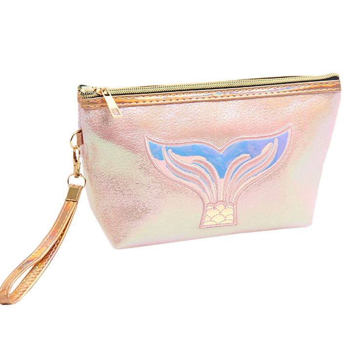 Trusa de machiaj, roz, 25x17x6cm, capacitate mare, design brodat, set