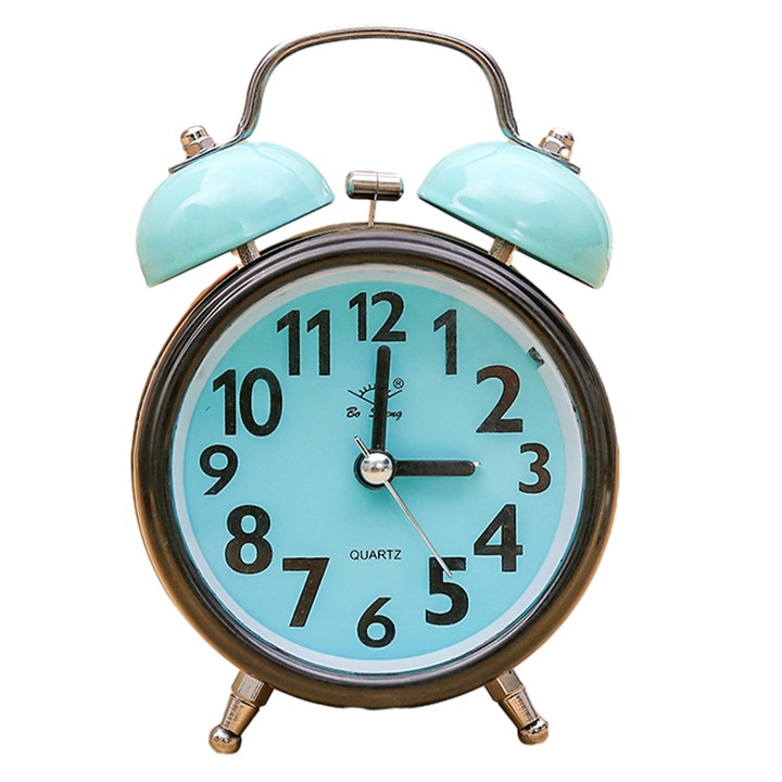 Ceas decorativ retro cu alarma puternica, silentios, forma rotunda, albastru