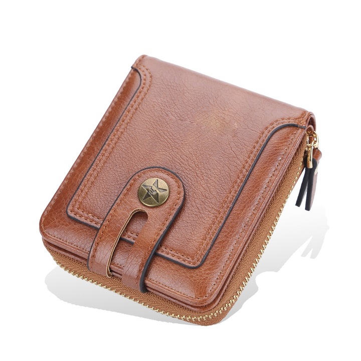 Portofel barbati retro, maro, piele ecologica