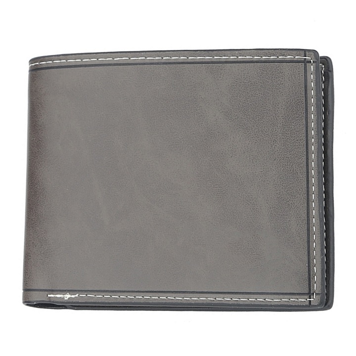 Portofel barbati ultra-subtire, negru, 12 x 10 cm, piele ecologica