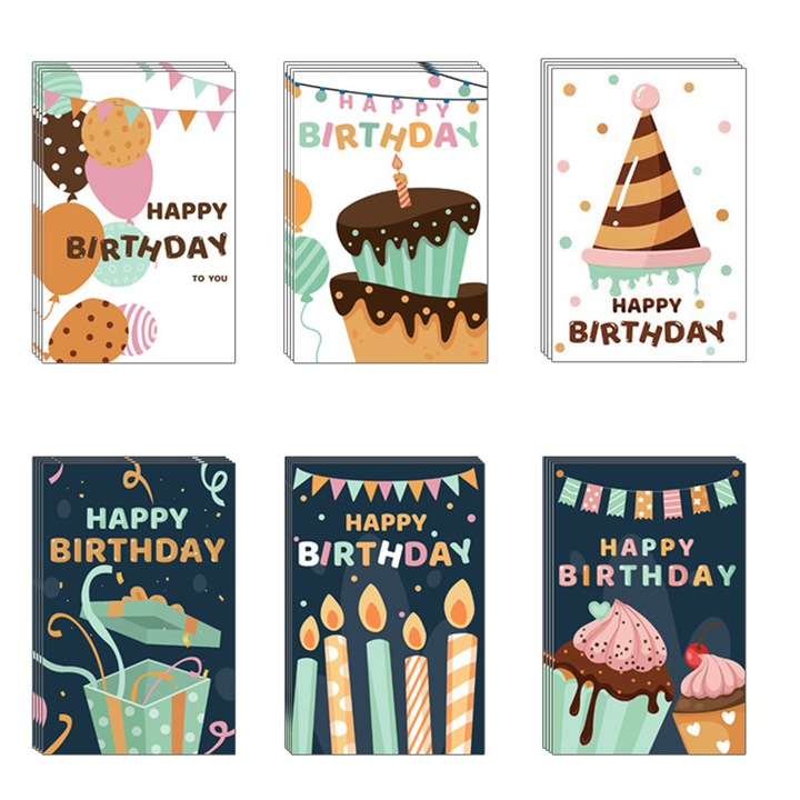 48 db-os születésnapi képeslap készlet, egyedi tervezésű, többszínű, 5x7 hüvelykes