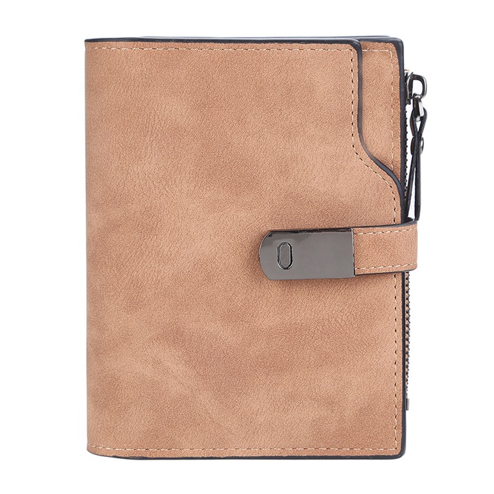 Портфейл от изкуствена кожа, 15x5x13 см, Кафяв, 15 x 5 x 13