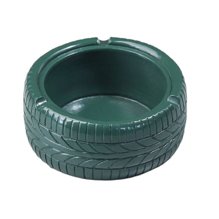 Scrumiera din rasina, model anvelopa, rezistenta la caldura, durabila, 9x4 cm, verde