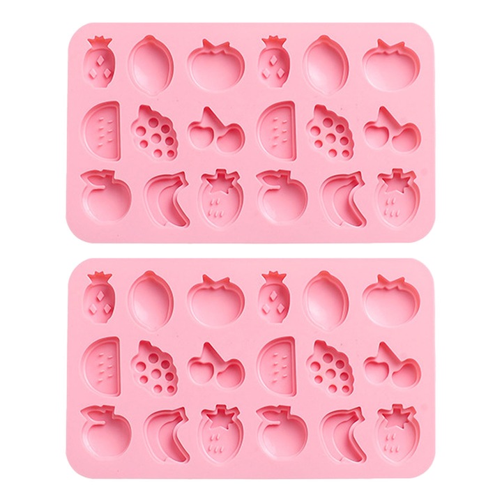 Set 2 forme pentru cuburi de gheata, Silicon, Roz, 21.2x12.9 cm