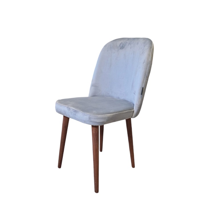 Scaun cu spatar Veluto Chester Lemn Natural Grey din catifea gri fotoliu