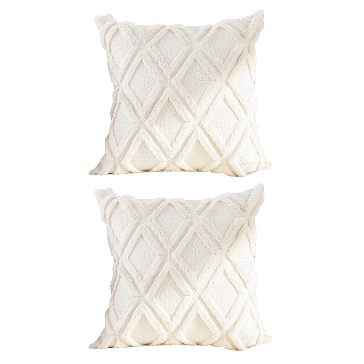 2 buc. Huse de perna decorative din catifea, moale si scurta, din lana, pentru canapea, bej