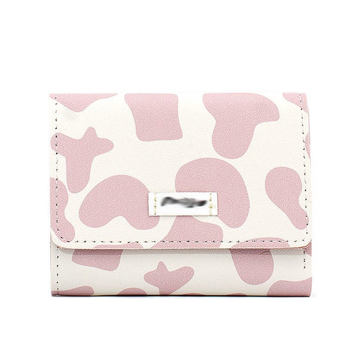 Портфейл с тройно сгъване, щампа крава, 14x12x4 см, екологична кожа