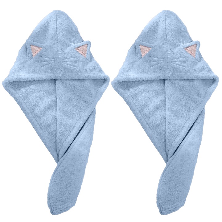 Микрофибърни кърпи за коса, Peysaitr, комплект от 2 бр., светлосини, 24x64см