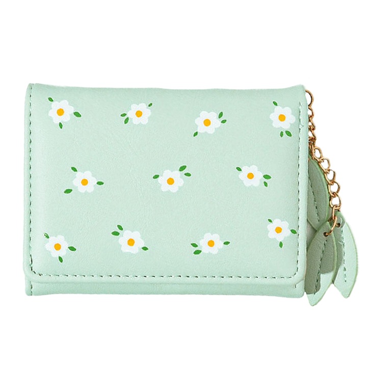 Портфейл 10.5x8x2см, еко кожа, зелен, Зелен, 10.5 x 8 x 2 cm