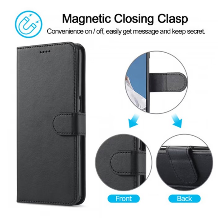 Husa tip carte MemoBook cu clapeta pentru Motorola Edge 60 Pro, Flip Cover, Inchidere magnetica, Buzunar Card si Bacnote, Design sleek piele, Protectie completa, Functie Stand, Negru