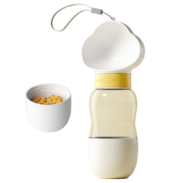 Vizes palack kutyáknak 2 az 1-ben, fehér, 10x7x25,5 cm, űrtartalom 350 ml víz + 200 ml táp