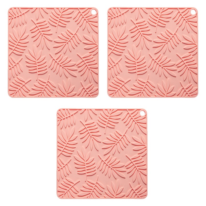 Set 3 suporturi de masa din silicon, roz, 17x17x0.5cm