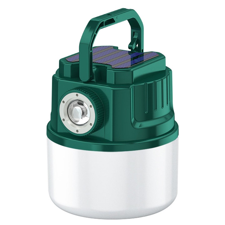 Lanterna de camping, 2 moduri de iluminare, alb-verde-galben, 12.5x10cm, set cu cablu de incarcare