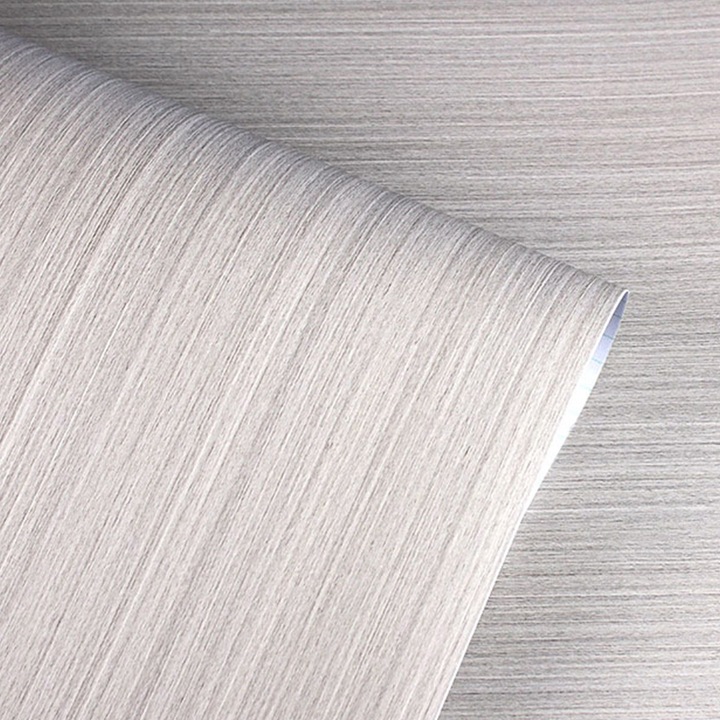 Tapet autoadeziv, aspect lemn, PVC, pentru bucatarie/dormitor/sufragerie, gri, 0.6x5m