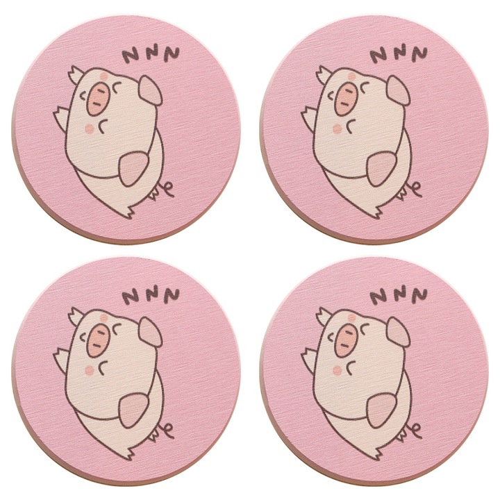 Set 4 suporturi pentru cani, absorbante, antiderapante, roz, 10x10cm