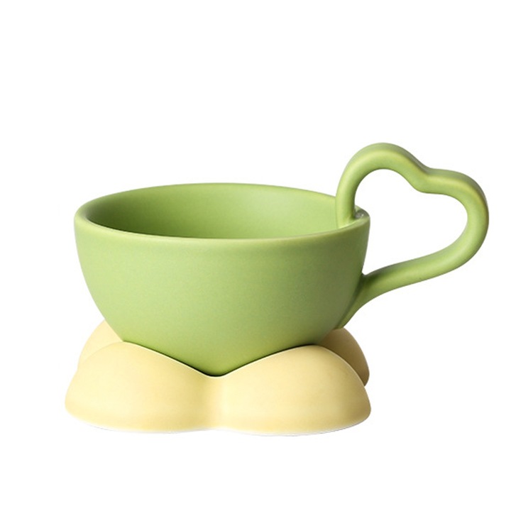 Set cana de cafea din ceramica, 160 ml, Verde/Galben