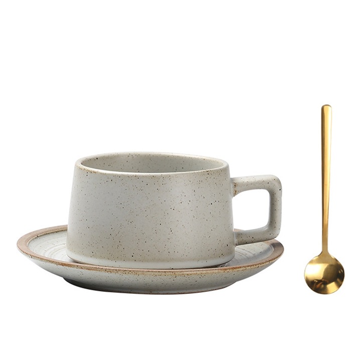 Set cesti cafea ceramica, 220ml, gri deschis/auriu