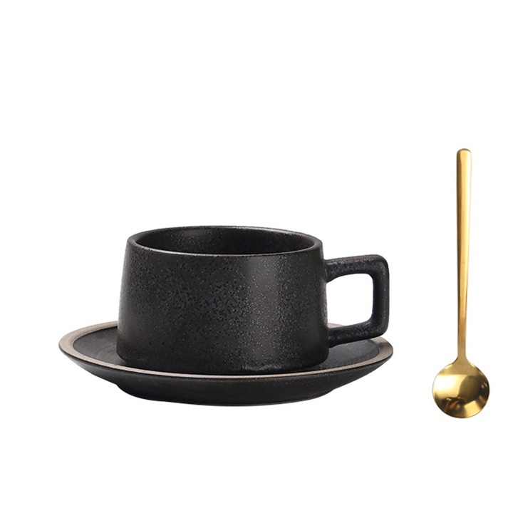 Set cana de cafea din ceramica, Negru, 220 ml