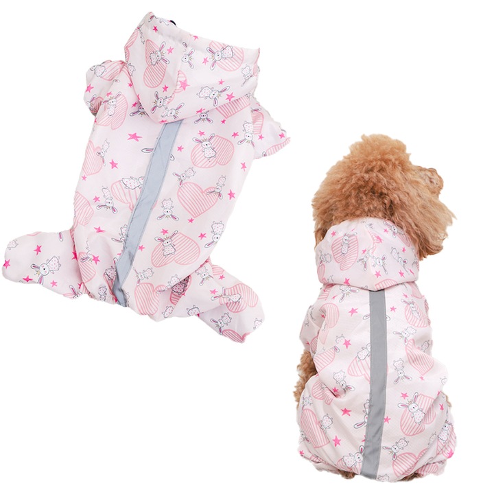 Дъждобран за кучета, QttvbTna, Полиестер, Розов, XL