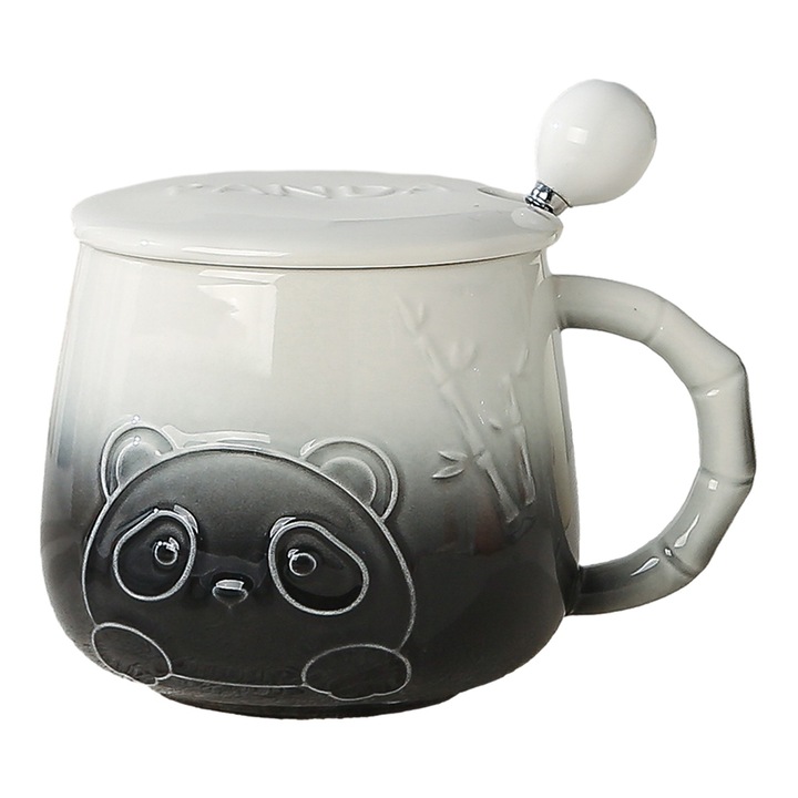 Cana ceramica 400ml, 8.1x8.3cm, cu capac si lingurita