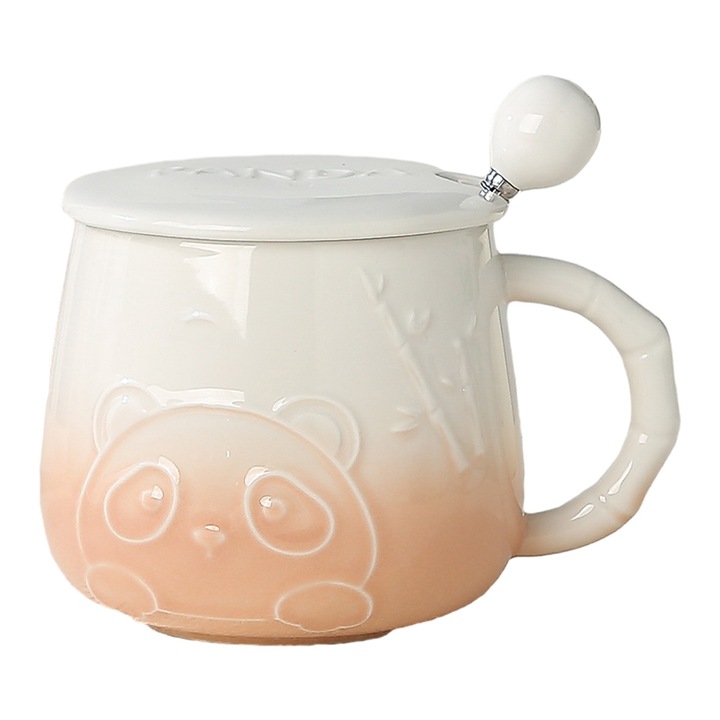 Cana ceramica 400ml, 8.1x8.3cm, cu capac si lingurita