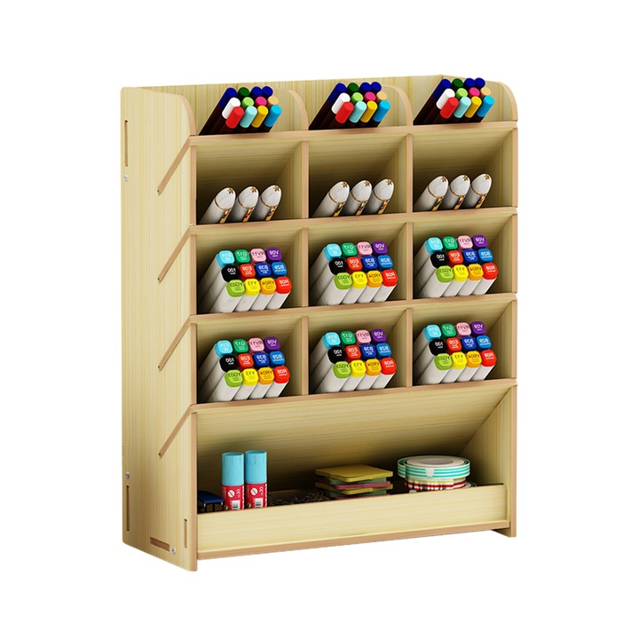 Suport articole birou, lemn, cu sertar, stil1, 25.5x21x9.2cm