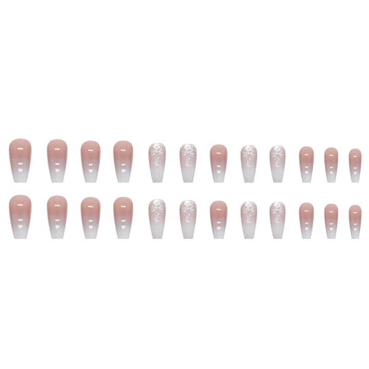 Set 24 tipsuri unghii, lungime medie, Nude