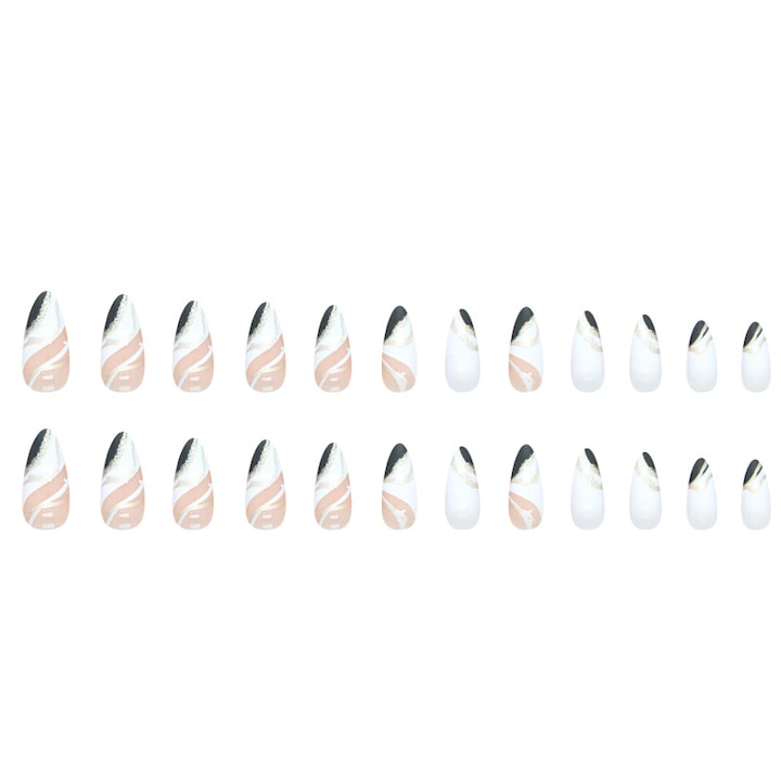 Set 24 tipsuri unghii, gel flexibil, alb/negru