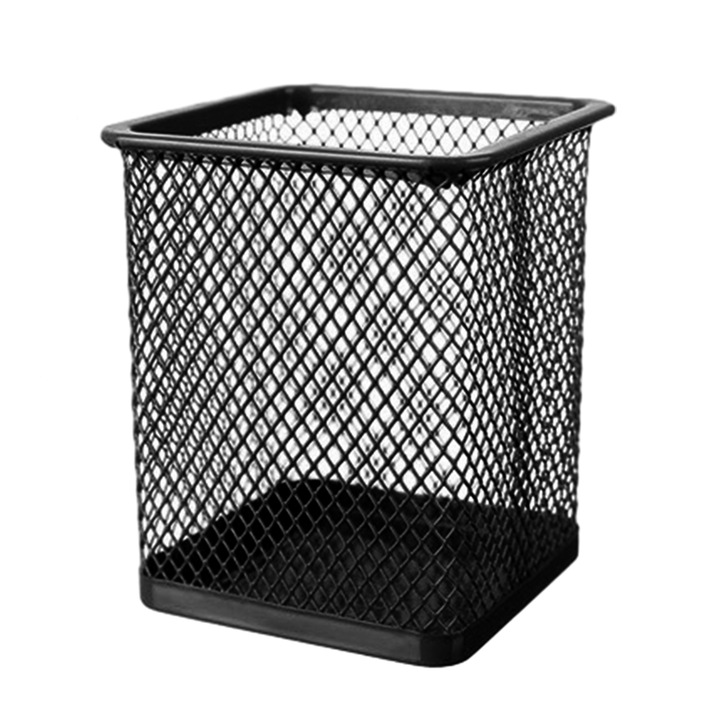 Suport articole birou, metal, portabil, negru, 9.5x8x7cm