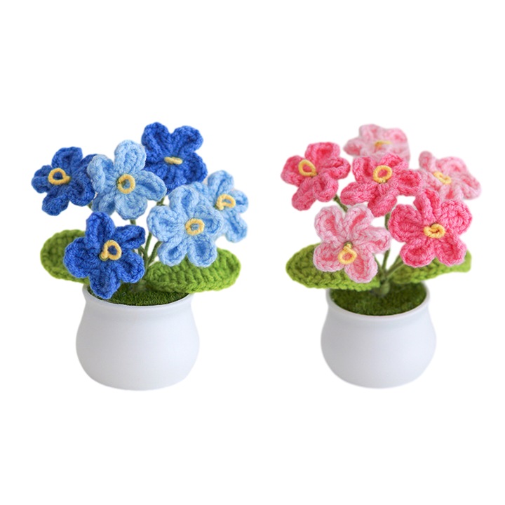 Set 2 ghivece flori artificiale, roz si albastru, 7x14cm