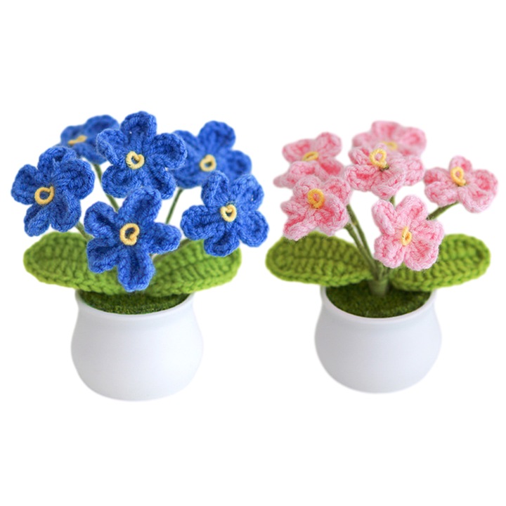 Set 2 ghivece flori handmade, roz, albastru, 7x14cm