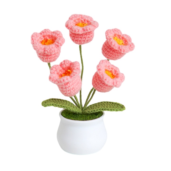 Vaza decorativa handmade, flori de lacramioare, roz, 10x11cm, 1 bucata