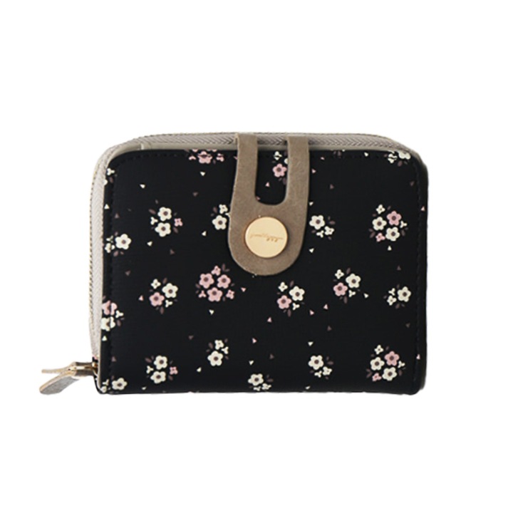 Portofel triplu cu imprimeu floral, multicolor, 11.5x9.5x2.8cm