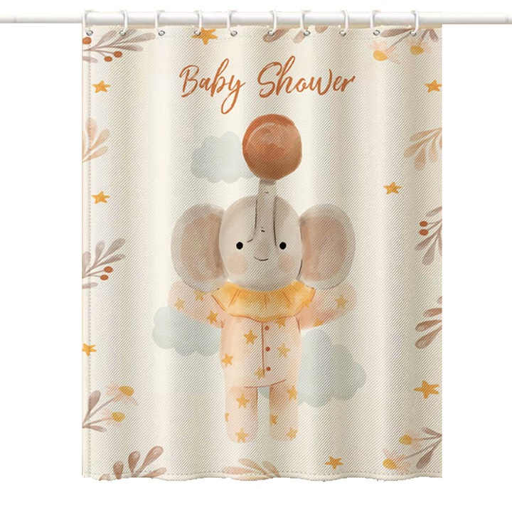 Perdea de dus, Poliester, Impermeabil, Model elefantel, 180 x 180 cm, Galben