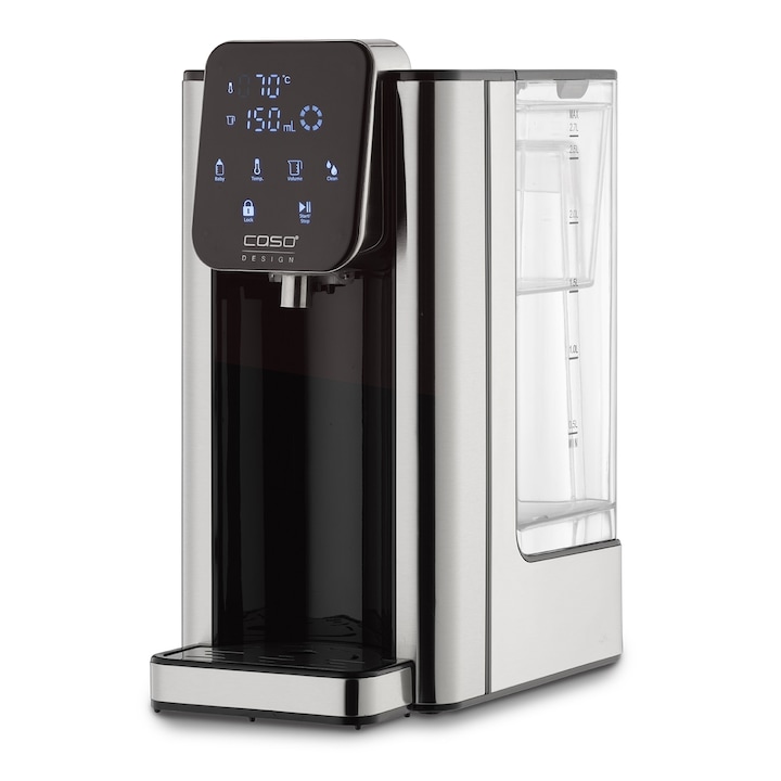 Dozator de apa fierbinte Caso Germany, HOT7, incalzire rapida, 7 setari temperatura (40 - 100°C), potrivit si pentru birou, cantitate de apa selectabila individual, display touch, rezervor de apa detasabil 2.7 l, inox