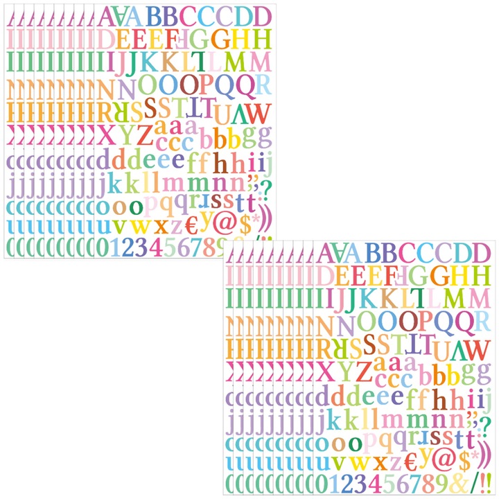 Set 20 foi stickere autoadezive, design litere colorate, 29x21cm