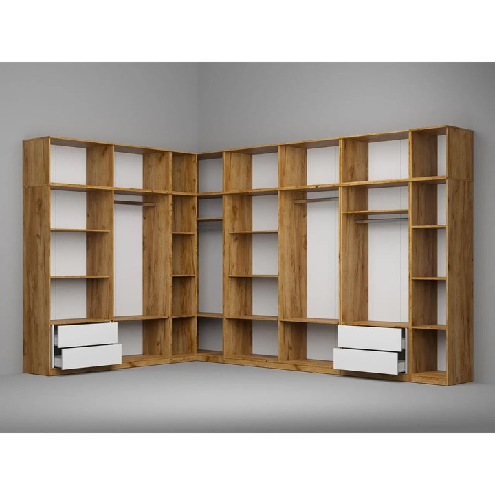 Dulap pe Colt, Carcasa, c37, StejarAuriu, Fara Usi, 251,2 x 377,4 cm