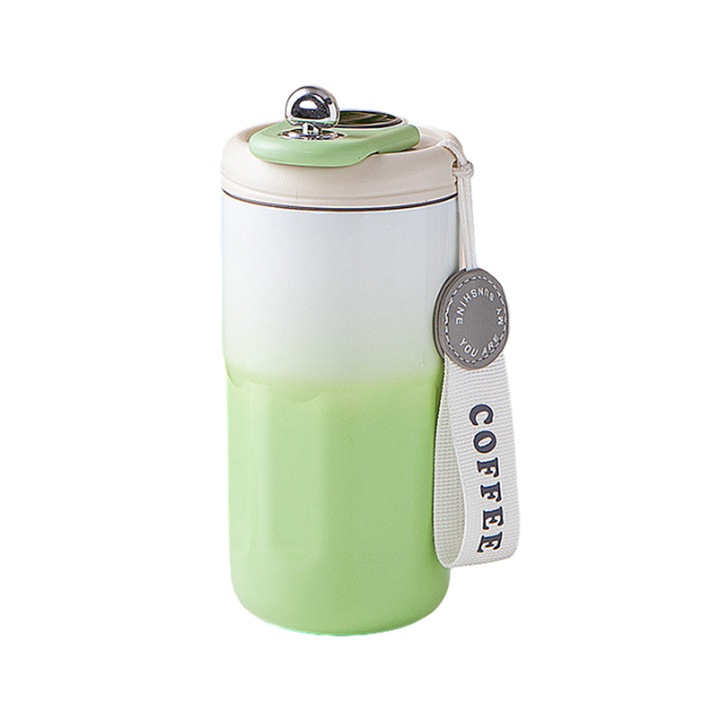 Cana inteligenta octagonala, 420ml, inox 316, verde, 16x8.5cm