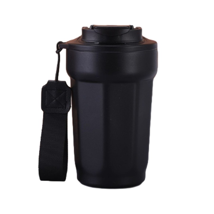 Cana de cafea de calatorie rezistenta la scurgeri, Otel inoxidabil, Negru