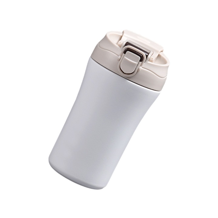 Cana Cafea / Ceai, Inox, Dublu Strat, Capac rezistent la scurgeri, 510 ml, 8 x 17 x 8 cm, Alb