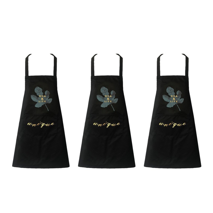 Set 3 sorturi impermeabile si rezistente la ulei, PVC, negru, 70x75cm