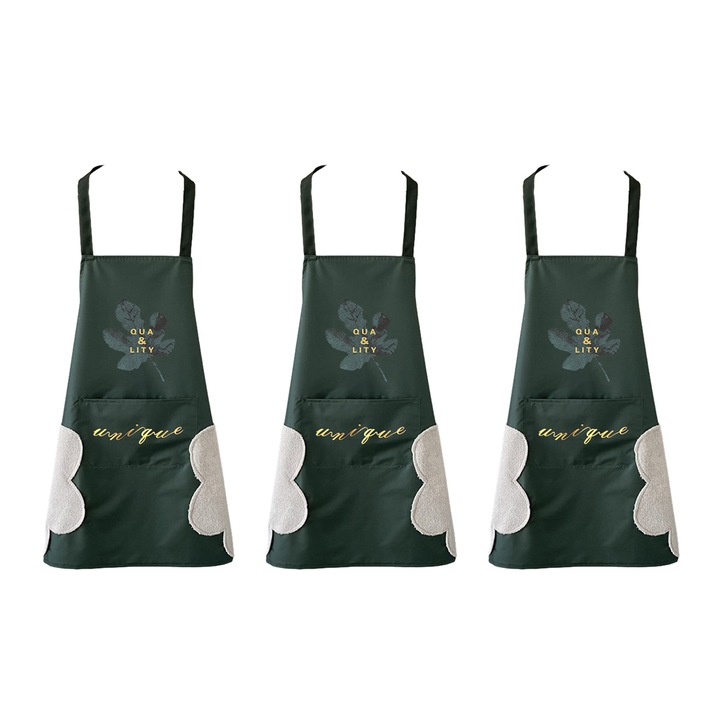 Set 3 sorturi de bucatarie, impermeabile si rezistente la ulei, verde, 70x75cm