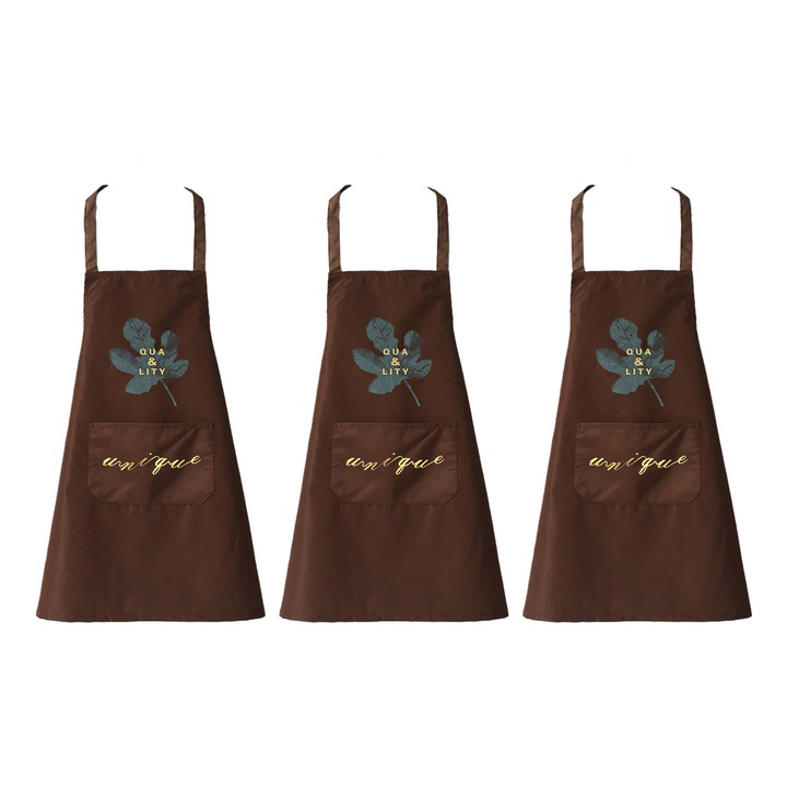 Set 3 sorturi impermeabile si rezistente la ulei, PVC, maro, 70x75cm