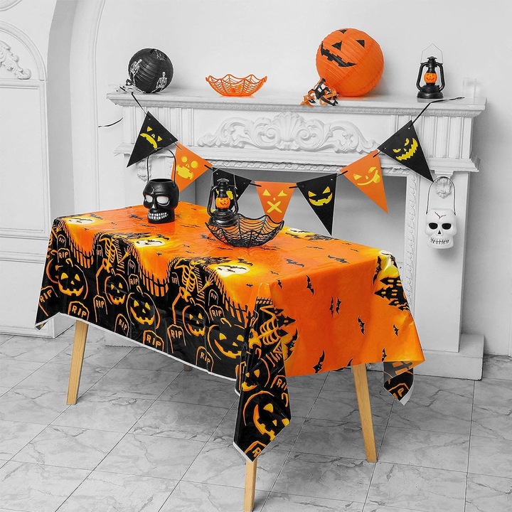 Halloween terítő, 2 darabos eldobható terítő csomag, 54'' x 108", téglalap alakú műanyag terítők Halloween parti dekorációkhoz, tökvadászház, 54" széles x 108" hosszú