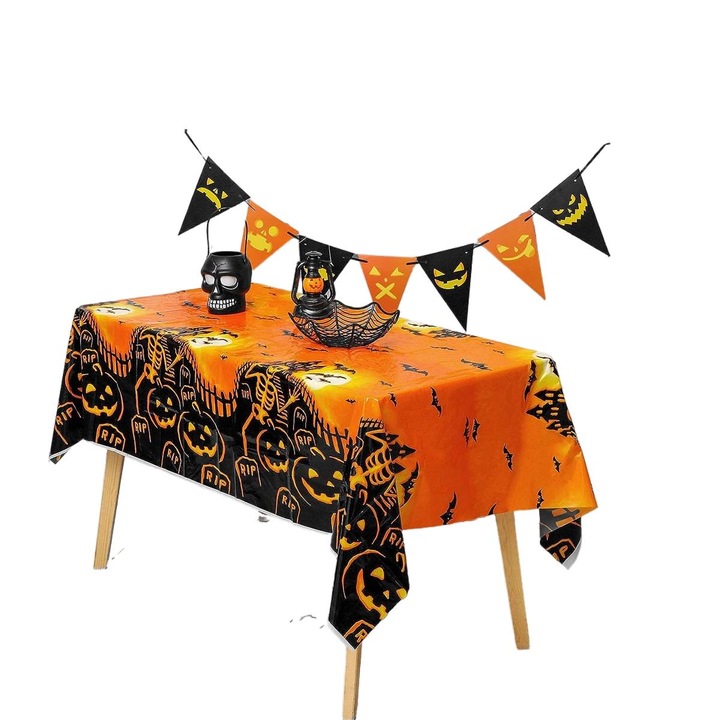 Halloween terítő, polietilén, narancssárga/fekete