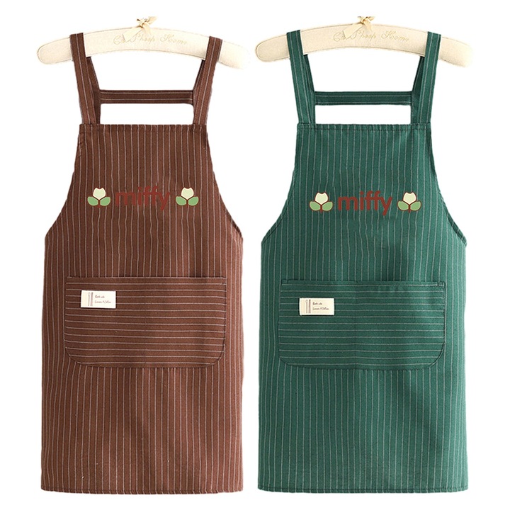 Set 2 sorturi de bucatarie, bumbac, verde/maro, 75x70cm