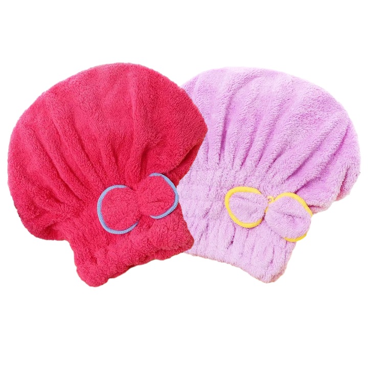 Set prosop pentru uscat parul, coral fleece, multicolor, 2 buc