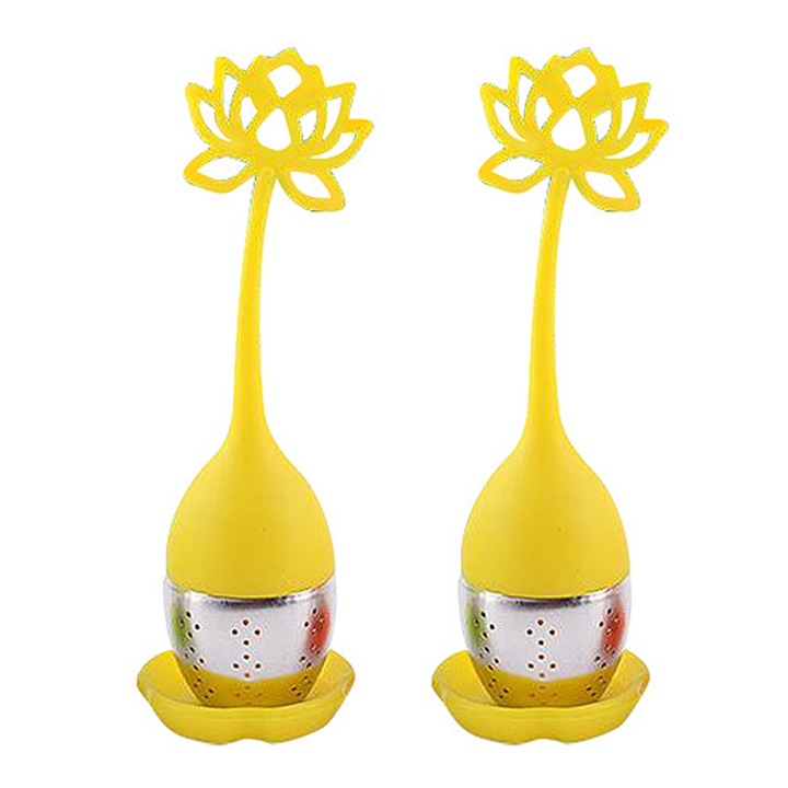 Set 2 infuzoare pentru ceai, QttvbTna, silicon, 15 x 5 cm, galben/argintiu