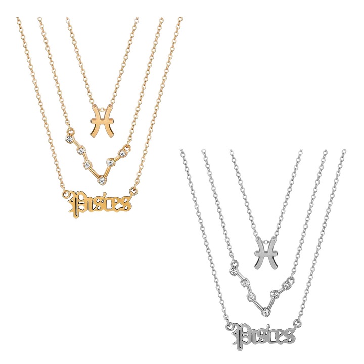 Set 6 coliere pandantiv constelatie, aurii si argintii, 45+5cm