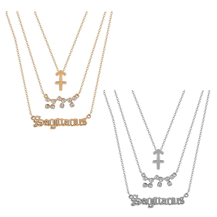 Set 6 coliere zodiacale, aliaj, auriu+argintiu, 45+5cm